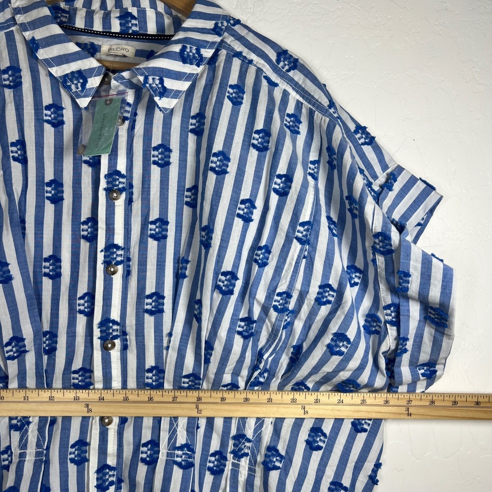 Anthropologie Pilcro Plus 3X Blue White Striped Tufted Button Down Top NEW - Picture 5 of 11